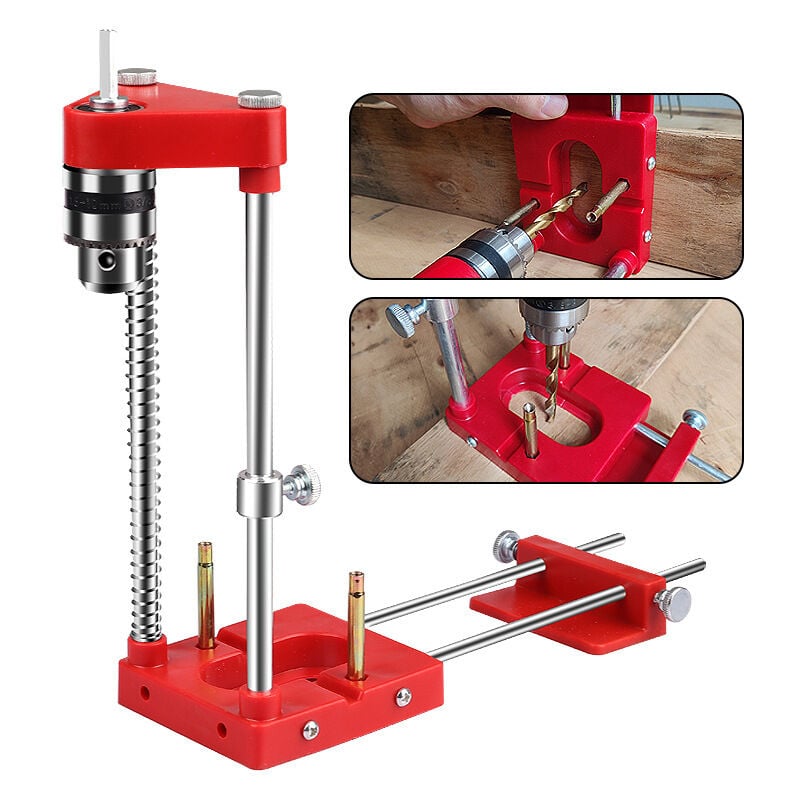 Ahlsen Localisateur de perceuse Guide de gabarit de perçage portable Positionneur de perforation precis Outil de travail du bois modele: Rouge