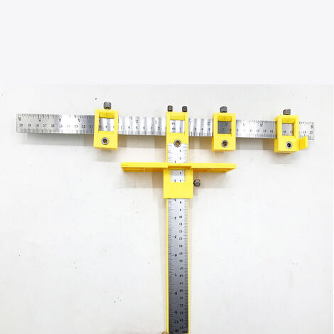 Localisateur de perceuse, réglable Cabinet Hardware Jig Woodworking Drilling Drowelling Tool for Handles Buttons on Doors Drawer Pull -jaune
