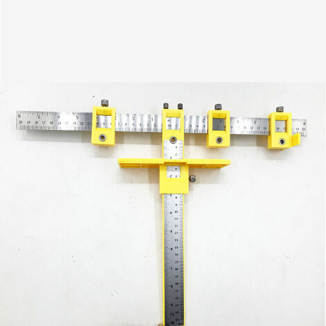Localisateur de perceuse, réglable Cabinet Hardware Jig Woodworking Drilling Drowelling Tool for Handles Buttons on Doors Drawer Pull -jaune