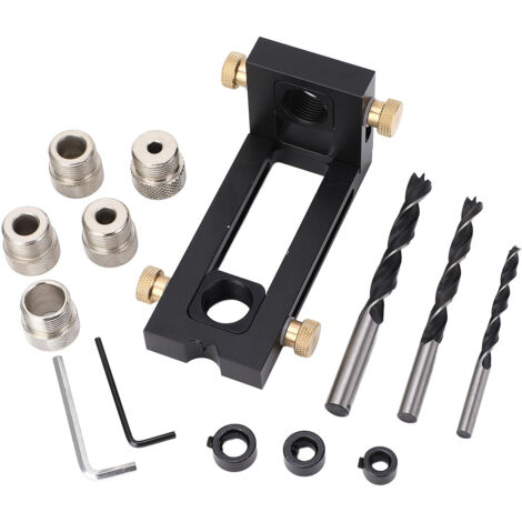 Localisateur de perforateurs pour le travail du bois, Kit de guidage de cheville réglable, 5 trous 6 8 10 12 15mm, jeu de forets de fixation de broches
