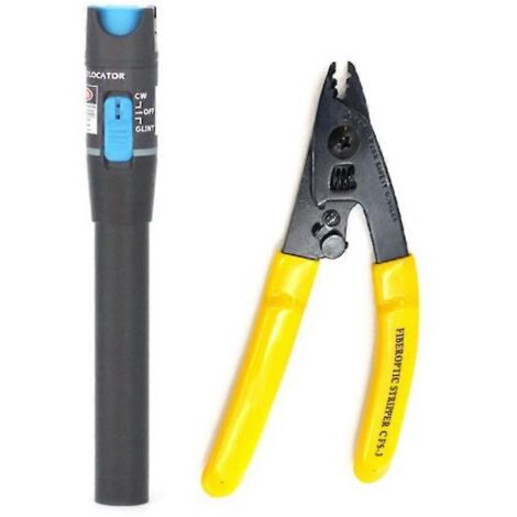 Localisateur visuel de défauts 30 MV 30 km (testeur de fibre optique par stylo) et pince à dénuder pour fibre optique -3 (pince à dénuder 3 ports noir et jaune)