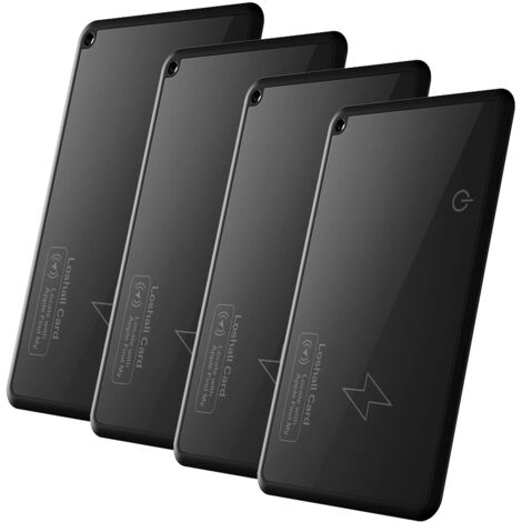Localizador de objetos Bluetooth, compatible con "¿Dónde está", paquete de 4 tarjetas ultradelgadas, inalámbricas y recargables con alertas y mensajes sonoros.