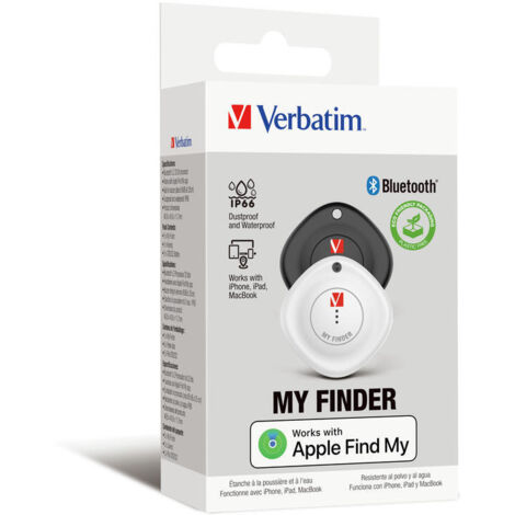 Localizador verbatim my finder bluetooth tracker myf-02 compatible con apple incluye llavero y pila negro y blanco pack de 2