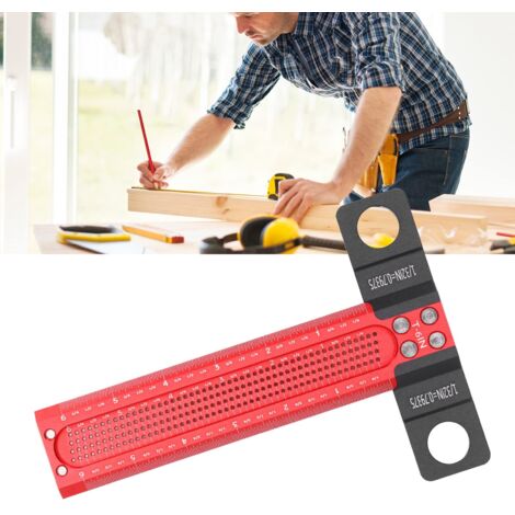 Lochmarkierungslineal aus Aluminiumlegierung mit T-Skala, präziser T-förmiger Anreißlehre für die Holzbearbeitung (6 Zoll)
