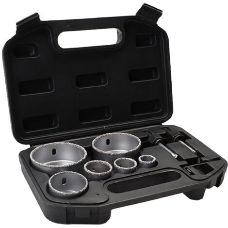 Lochsägen-Set für Keramikfliesen mit Diamantbeschichtung, mit Aufbewahrungsbox aus Legierung, 6 Löcher, 22–73 mm, tragbar, langlebig, zum Schneiden von Beton
