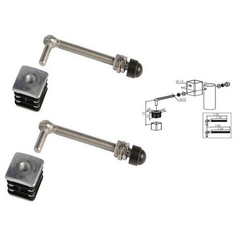 Locinox – Charnières en acier inoxydable M12 – Bouchons alu 40x40mm – Longueur 130mm – Montage sans soudure – Vendu par 2