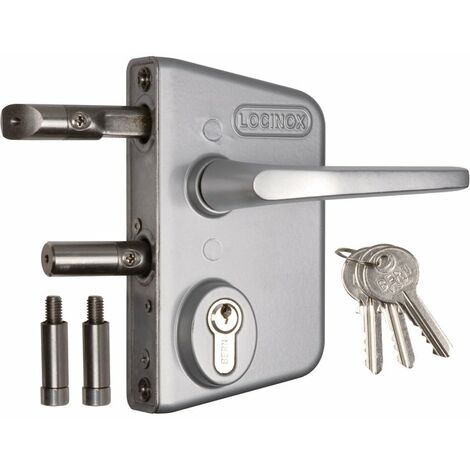 Locinox – Serrure multipoint en applique argent – Pour profils 60 à 80 mm – Axe 30 mm – 1 point de verrouillage – Mécanisme inox résistant aux intempéries