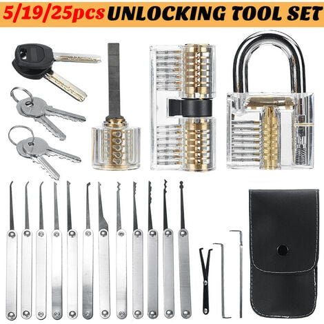 DRILLPRO Lock Picking Set Praktisches Schlosser-Entriegelungs-Werkzeug-Set Lock Pick Key Extractor Padlock Lockpick Tool Kits mit Tragetasche für Kinder Professionelle Anfänger (Silber, 25PCS) Hasaki