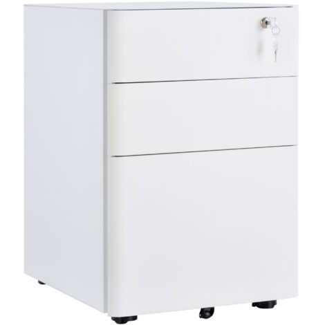 Lockable Cabinet, Rolling Filing Cabinet with 3 Drawers, Steel Office Drawer Unit for A4, Letter, Legal Sized Files