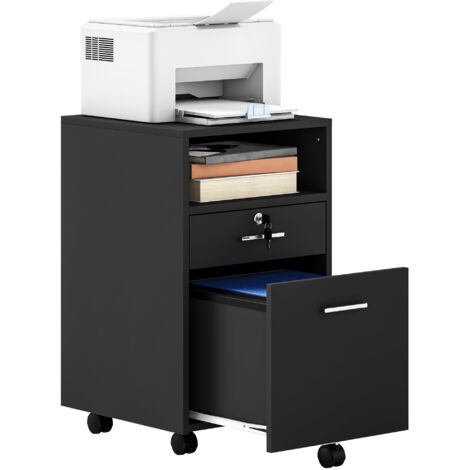 Lockable Two-Drawer Filing Cabinet, with Wheels - Black