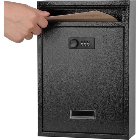 Lockable wall-mounted mailbox with combination lock, secure cash key locker suitable for home, office, and school, black, 32022085mm