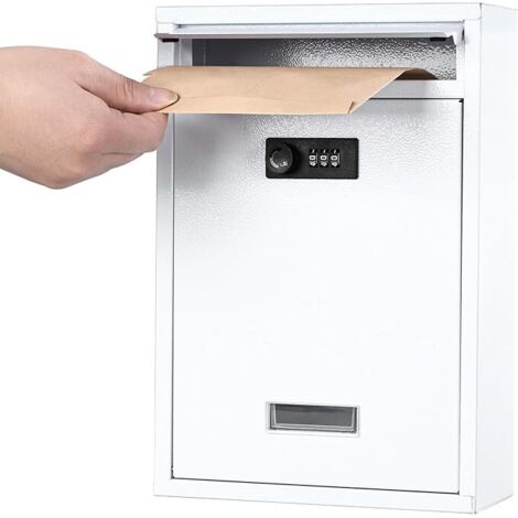 Lockable wall-mounted mailbox with combination lock, secure cash key locker suitable for home, office, and school, white, 32022085mm