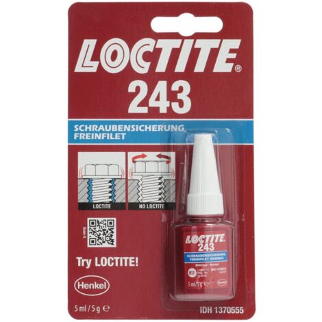 LOCTITE 243, frein filet résistance normale, frein filet bleu pour blocage et étancheité des fixations filetées, Flacon 5 ml - aspect bleu