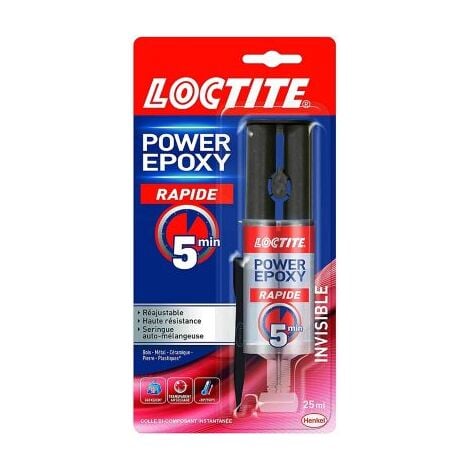 Loctite Colle Power Epoxy Rapide 5 Minutes 25 ml, Colle epoxy réajustable, colle forte résistante avec seringue auto-mélangeuse, colle résine epoxy transparente