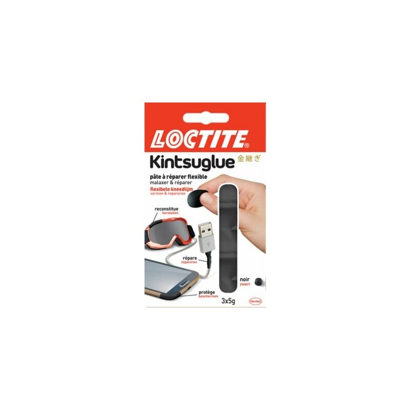 Loctite - Kintsuglue Pâte à réparer multi-usages Noir, Pâte modelable qui répare, fixe, reconstitue la matière et protège, Pâte réparatrice flexible