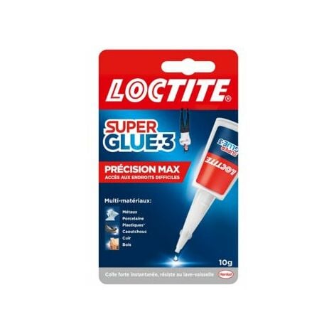Loctite Super Glue-3 Précision Max, colle forte pour réparations précises, colle liquide tous matériaux, colle transparente à séchage rapide, flacon 10 g