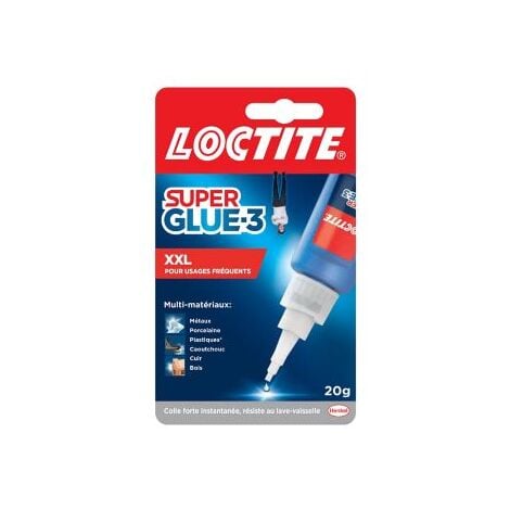 Loctite Super Glue-3 XXL, colle forte grand format pour usages fréquents, colle liquide à séchage immédiat, colle transparente, flacon de colle 20 g