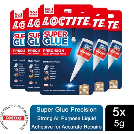 Loctite Super Glue Precision Durable & Extra Long for Multi Material 5g, 5 Pack