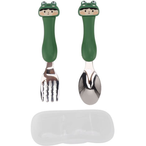 Löffel und Gabel in Froschform für Babys, niedliches Design für Kinder, Griff aus Edelstahl und PP, ideal zum Essenlernen