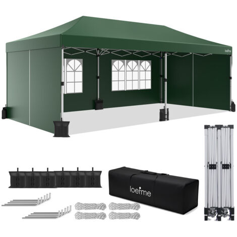 LOEFME-Tente Pliante Pop-up 3x6 m, Robuste, étanche et facile à installer Protection UV Avec parois latérales Avec des parois latérales et des sacs de sable tente de fête - gazon vert