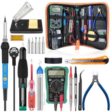 Lötset, 60-W-Lötkolben, einstellbare Temperatur (200–450 °C), Multimeter, 5 Lötspitzen, Entlötpumpe, Lötstation