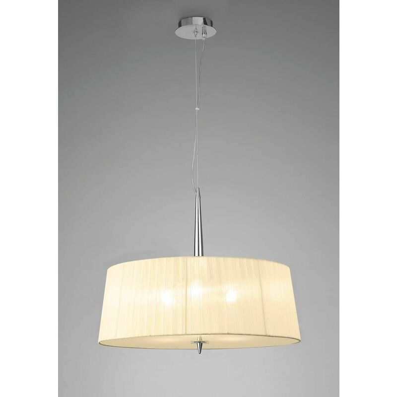 09diyas - Loewe Single 3 Bulbs E14 pendant light, polished chrome with cream shade