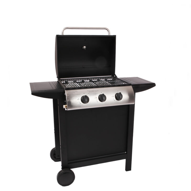 Beneffito - lofoten - Barbecue extérieur au gaz 3 brûleurs - Puissance 8,4 kW - Capot de fermeture avec thermomètre - 2 Grilles en acier chromé, 2