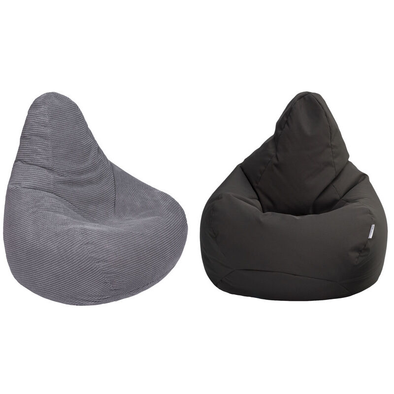 Fauteuil Pouf de jeu pour salon, Deux Pouf Poire à dossier haut pour adultes, Inclinable Pouf Chaise avec remplissage de billes de polystyrène - Gris
