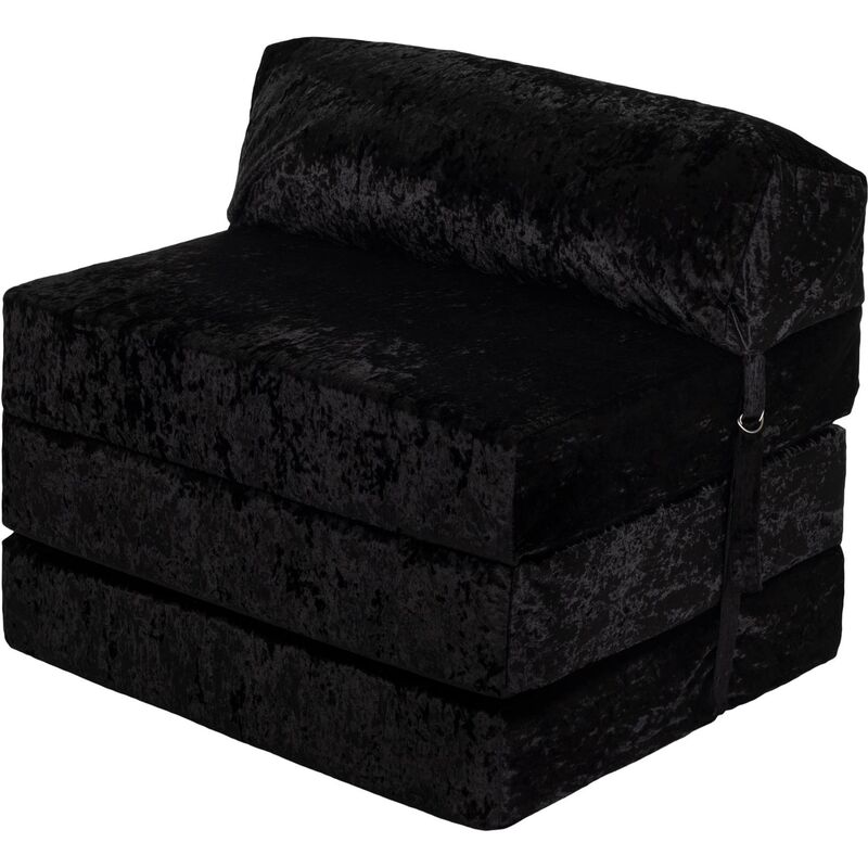 Loft 25 - Fold Out Single Sofa Bed Futon Zbed Filled Folding Chair Mattress Portable, Bling Ebony