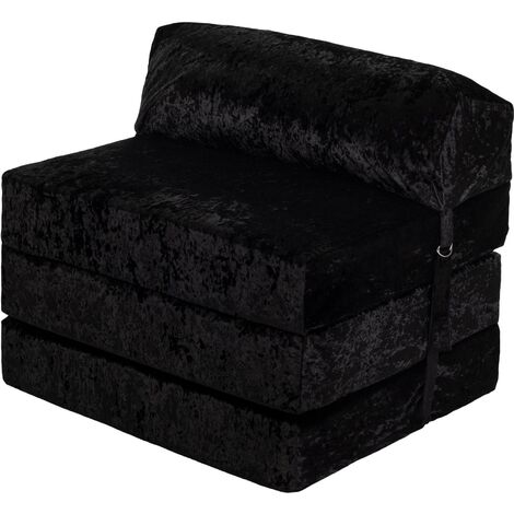 Loft 25 Fold Out Single Sofa Bed Futon Zbed Filled Folding Chair Mattress Portable, Bling Ebony