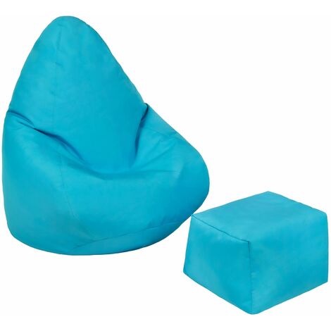 LOFT 25 Kinder-Sitzsack mit Fußhocker für das Wohnzimmer, wasserabweisender Kinder-Gaming-Pouf-Sitz, Outdoor-Spiel-Pouf-Stuhl mit Ottomane - Aqua (Sitzsack mit Fußhocker)
