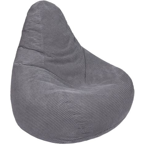 LOFT 25 d'intérieur, Pouf Pour Adultes Pour Jeux, Pouf en Velours Côtelé 90x75 cm avec Remplissage en Billes de Polystyrène, Siège Inclinable Pour Salon - Charbon (Chaise pouf)