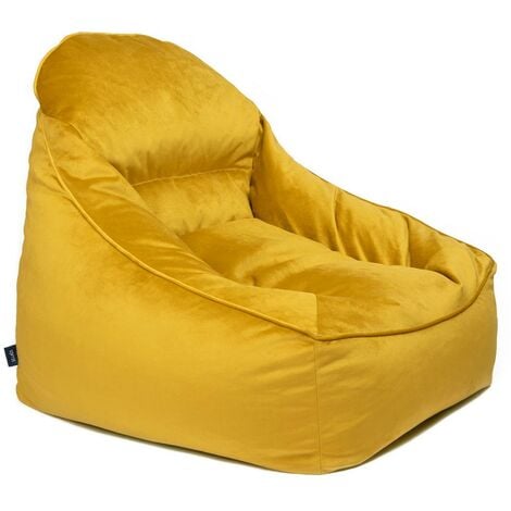 Loft 25 Velvet Bean Bag Armchair - High back Bean Bags Lounge - Large Bean Bag Chair - Gaming Bean Bag - Durable Pouffe -  Tumeric