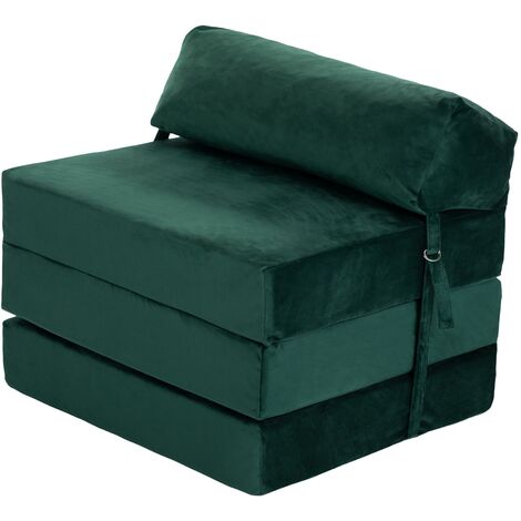 Loft 25 Velvet Fold Out Single Sofa Bed Futon Zbed Foam Filled Folding Chair Mattress, Malia Forest