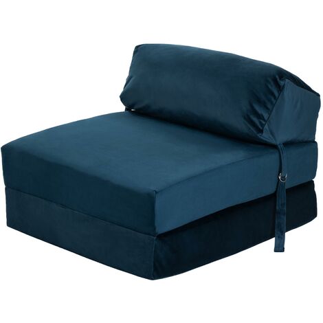 Loft 25 Velvet Z Bed Single Size Fold out Chair Bed Sofa Seat Foam Folding Guest Futon, Pacific