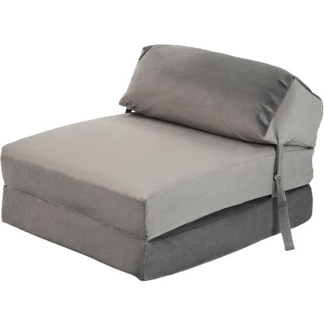 Loft 25 Velvet Z Bed Single Size Fold out Chair Bed Sofa Seat Foam Folding Guest Futon, Slate