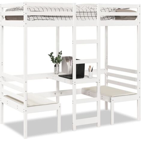 Loft Bed Frame with Desk and Chairs White 80x200cm Solid Wood Pine vidaXL