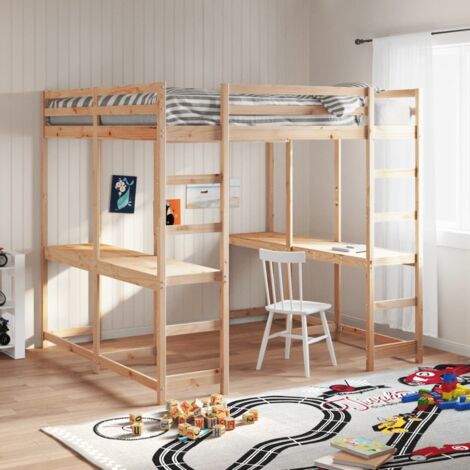 Loft Bed with Desk and Ladder 140x200 cm Solid Wood Pine vidaXL