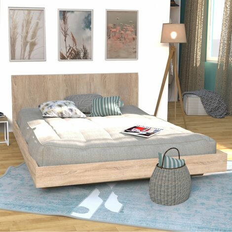 LOFT-Bett 140x190 + 1 Bettkasten + Kopfteil / Eiche gebleicht/ 192x143x75 cm