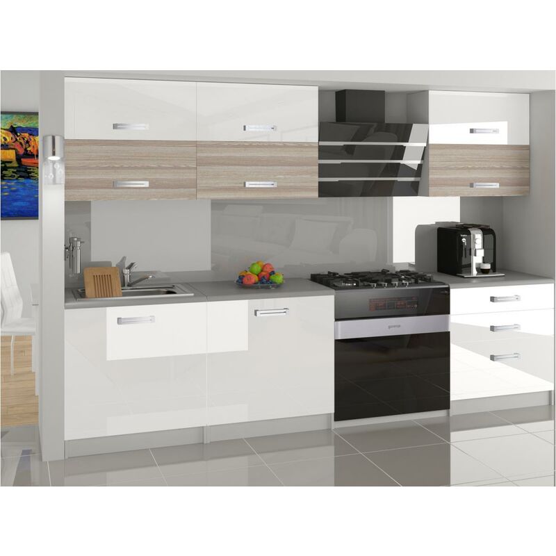 

LOFT | Cocina lineal modular completa L 180 cm 6 piezas | Plan de trabajo INCLUIDO | Conjunto de armario con acabado lacado - Blanco