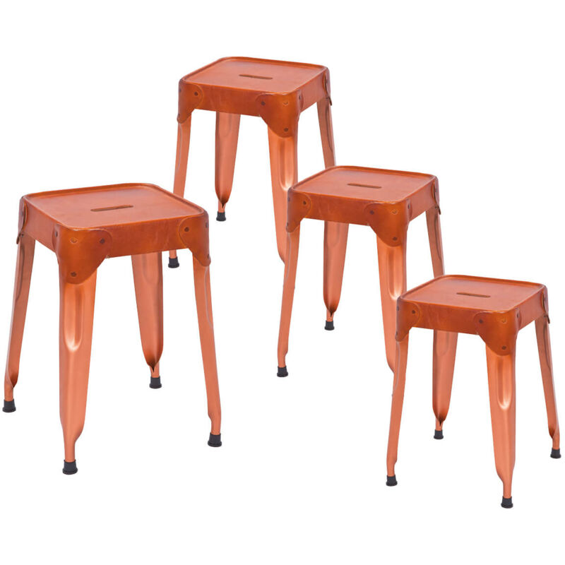 Altobuy - loft cuir - Lot 4 Tabourets Métalliques Coloris Cuivre et Revêtement Cuir