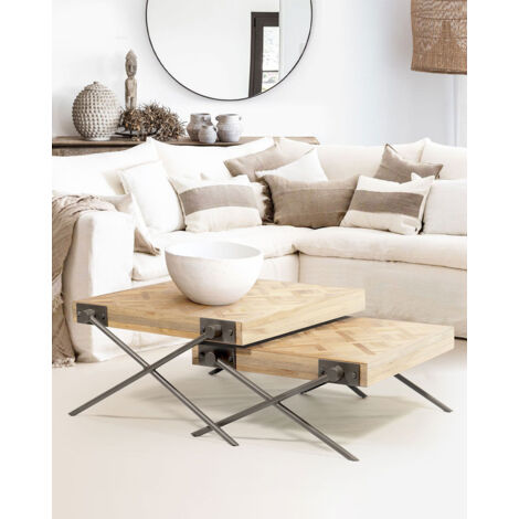 Loft - Table basse carrée gigogne en teck motif chevron