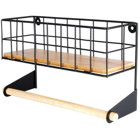 LoftLine Estanter铆a de Metal Negro con Porta Toallas y Estante para Especias - Dise帽o Loft Industrial