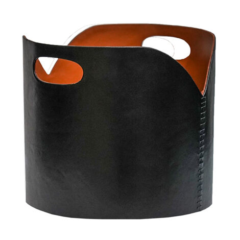 Log Bucket - Faux Leather - L30 x W40 x H30 cm - Black