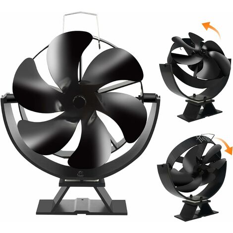 Log Burner Fan, 6 Blade Wood Stove Fan, Fireplace Fan with 180° Up and Down Rotation, Silent Motors, Push Horizontal Air Flow, Heat Powered Woodburner Fan for Wood/Log Burners/Gas/Pellet/Log