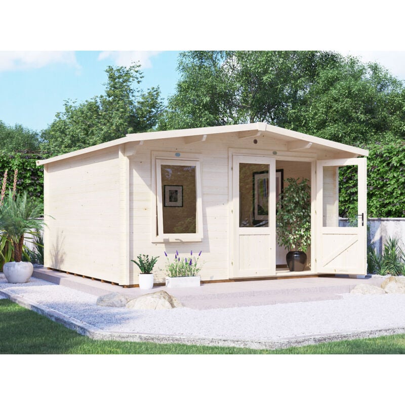 Dunster House Log Cabin Rhine 4m x 4m Garden Summer House Office Shed 45mm Walls Double Glazed and Roof Shingles