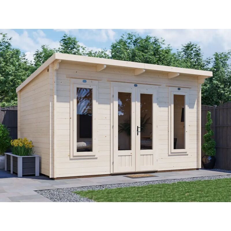 Log Cabin Terminator 4m x 3m - Summer House Garden Office Home Studio Man Cave 45mm Walls Double Glazed and Roof Felt