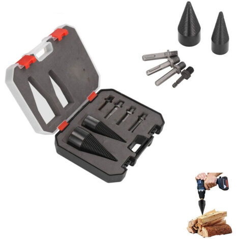 Log Splitter Bits – 32mm + 42mm, Conical Log Splitter, Conical Bit with 4 Handles, Square/Round/Hexagonal for Electric Drills