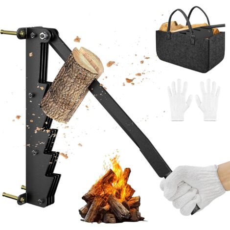 Log splitter, chipping knife, wall-mounted manual, kindling splitter, heavy-duty with blade, stable firewood cutter, glove storage bag