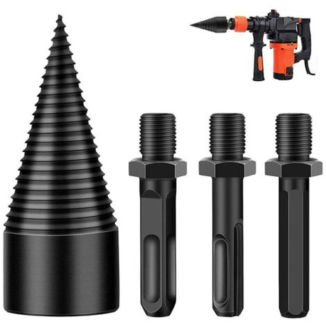 Log Splitter Cones, Multi-functional Screw, Log Splitting Cone Drill Bits, Drilling Tools Accessories, with 3 Handles, 42mm, Versailles